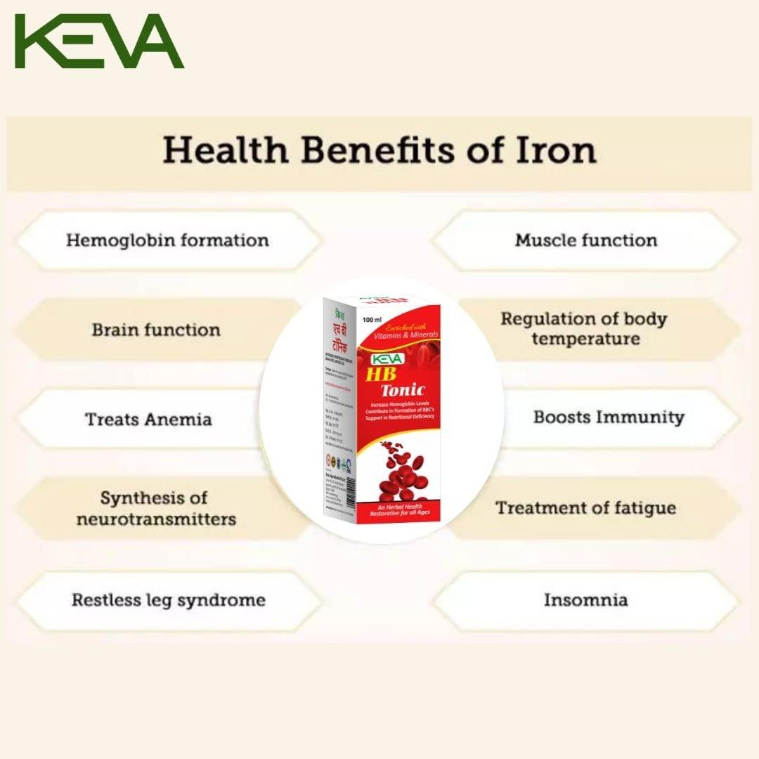 KEVA Keva Iron (HB) Tonic Syrup Ayurvedic Iron Tonic Syrup Extract of Amla, Ashwagandha, Shatavari, Arjuna, Purnava, Bhringraj, Brahmi, Tulsi, & Shankhpuspi - Increase Iron for Men & Women 100ml