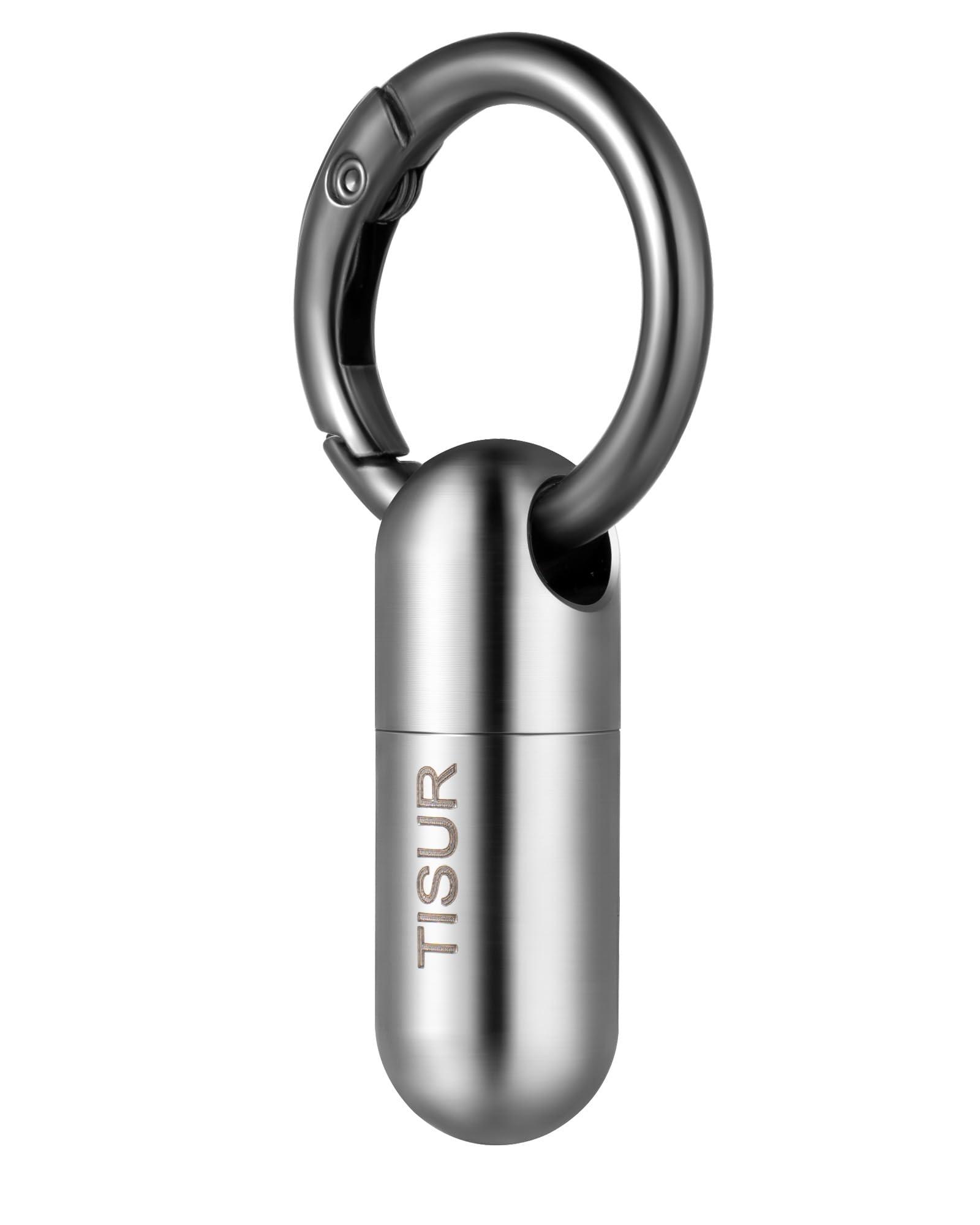 TISUR Micro Keychain Pill Holder.TISUR Titanium Pill Case Waterproof Pill Fob for Emergency Aspirin & Nitroglycerin for Travel Purse Pocket (Tiny)
