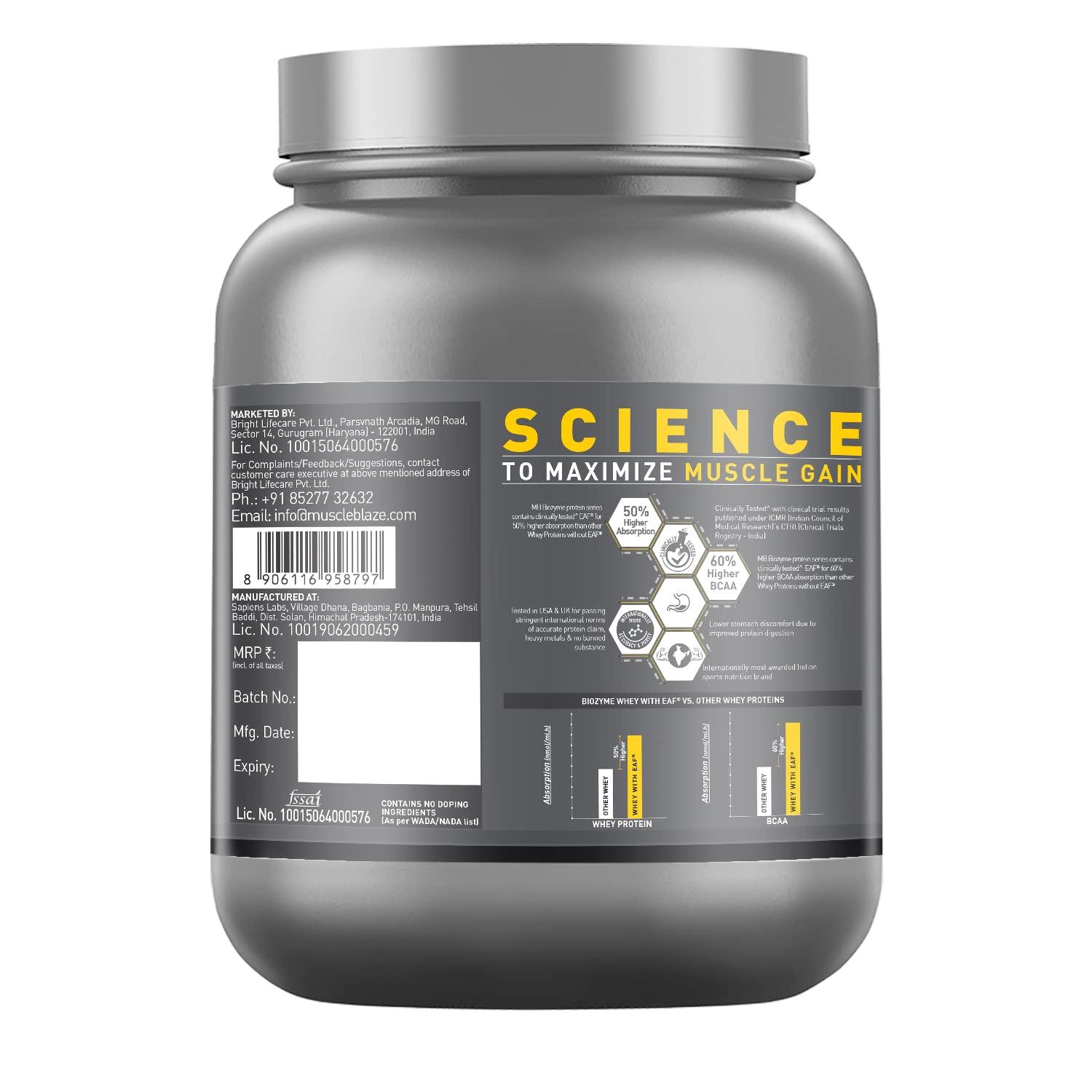 MuscleBlaze MuscleBlaze Biozyme Performance Whey Protein, (Informed Choice UK, Labdoor USA Certified) with Patent Filed EAF (Blue Tokai Coffee, 750 g)