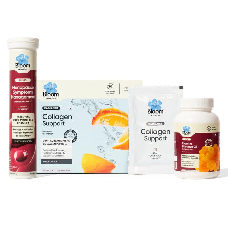 Bloom by Boldcare Bloom Ageless Beauty Kit for Women 40+ | 30 Collagen Powder + Antioxidants Sachets & Menopause Supplement Combo | Reduces Wrinkles & Hormonal Imbalance | Better Skin and Overall Well-being