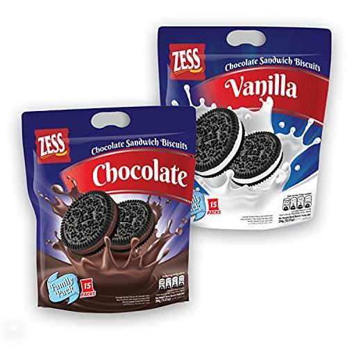Zess Zess Chocolate Sandwich Biscuits Combo 294g - Pack of 2 (Chocolate Cream + Vanilla Cream)