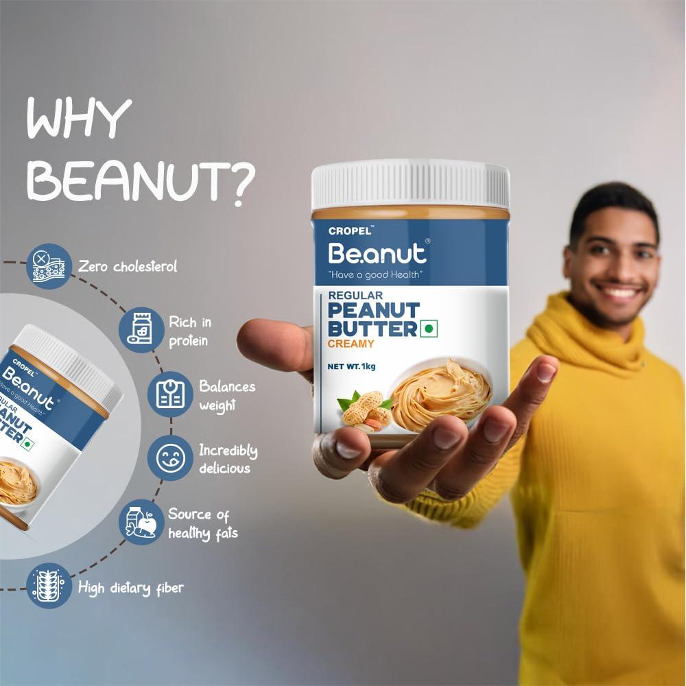 Beanut Beanut Peanut Butter Creamy is a Smart Choice From Real Roasted Pressed Protein, Non GMO, Gluten Free, Vegan And Cholesterol Free Gym, Exercise Daily Energetic-(1kg - Pack of 1)