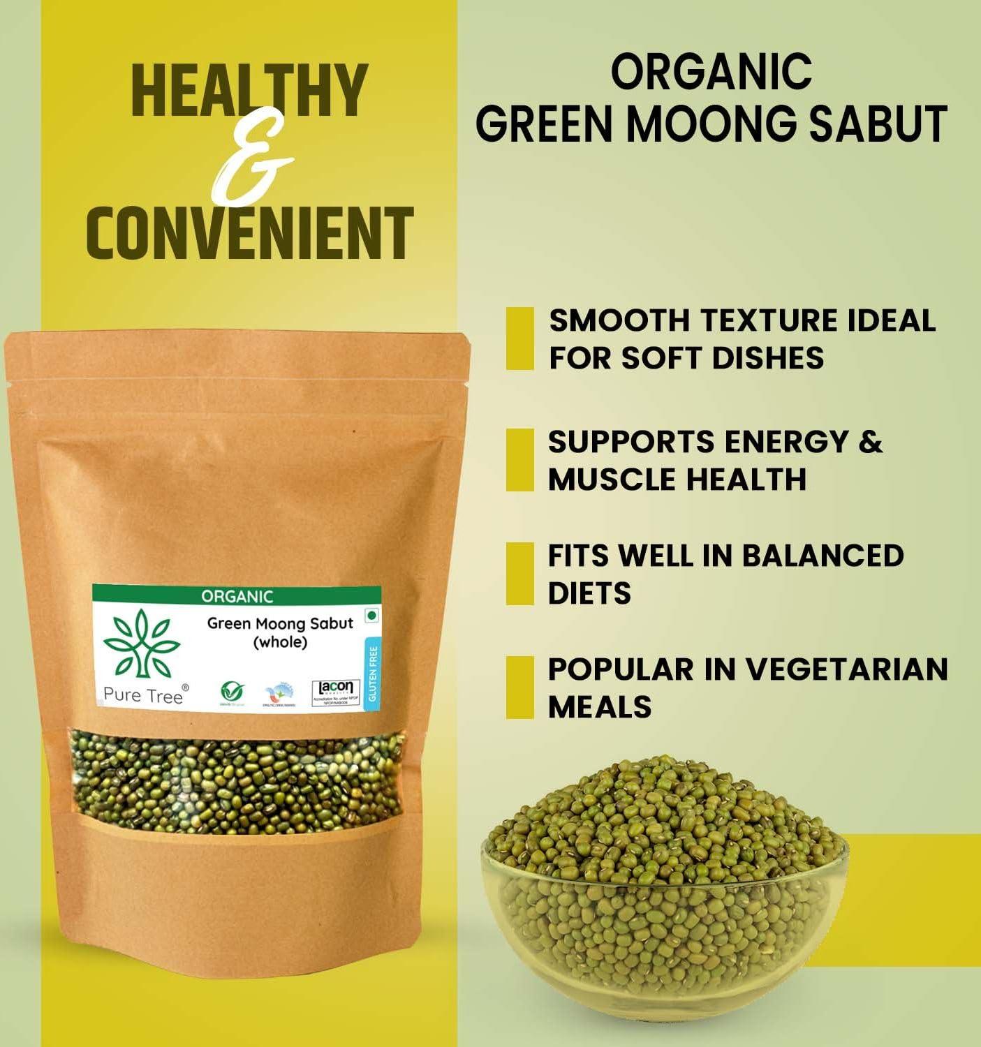 Pure Tree Pure Tree Certified Organic Green Moong Dal | 1900 g | Green Gram Whole | Whole Green Moong Dal High In Fiber & Protein | Hara Moong Sabut Hesaru Kalu Mung Whole