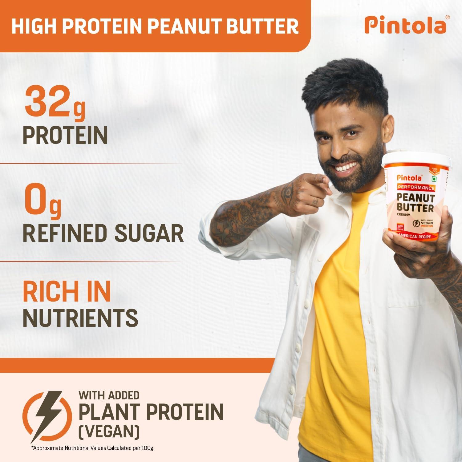 Pintola Pintola American Recipe Performance Series Peanut Butter (Crunchy) - 1kg | Vegan Protein | 32% Protein | High Protein & Fiber
