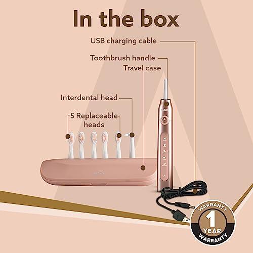 AGARO AGARO Cosmic Plus Sonic Electric Tooth Brush for Adults with 5 Modes, 5 Brush Heads, 1 Interdental Head, Carry Case & Rechargeable with 4 Hours Charge Lasting Up to 25 Days,Power Toothbrush(Rosegold)