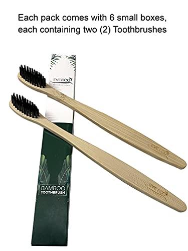EveEco 12 Pack I Bamboo Toothbrush I Soft Bristles Best For Sensitive Gums I Charcoal I Vegan I Natural Wood I BPA Fee I Recyclable I Compostable I Biodegradable | Environmentally Friendly | By EveEco