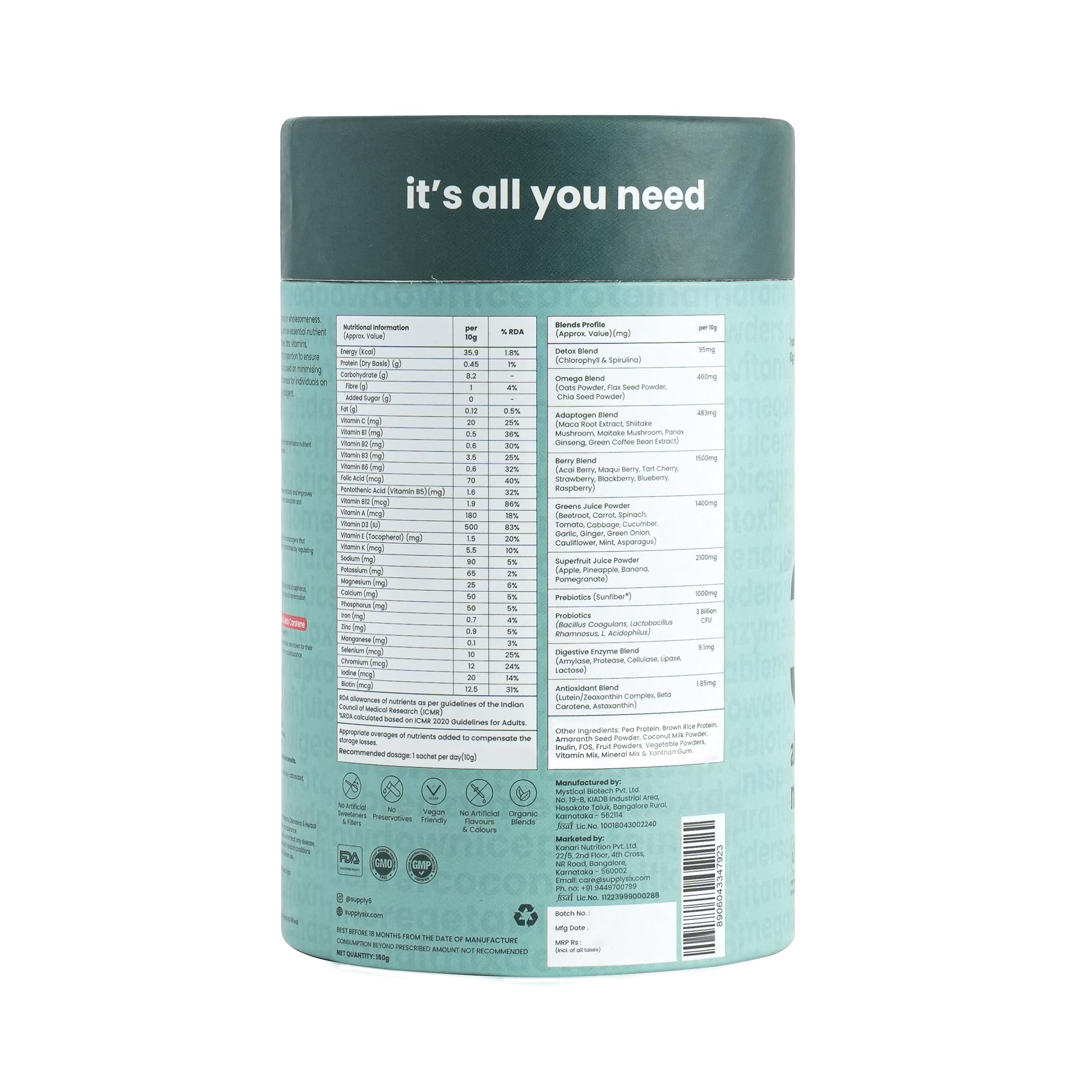 SUPPLY6 Supply6 360 Ultimate Health Powder for Women and Men | Comprehensive Daily Supplement with 63+ Vitamins, Minerals, Probiotics, and Superfoods | Supports Gut Health, Energy, Immunity- 15 Servings