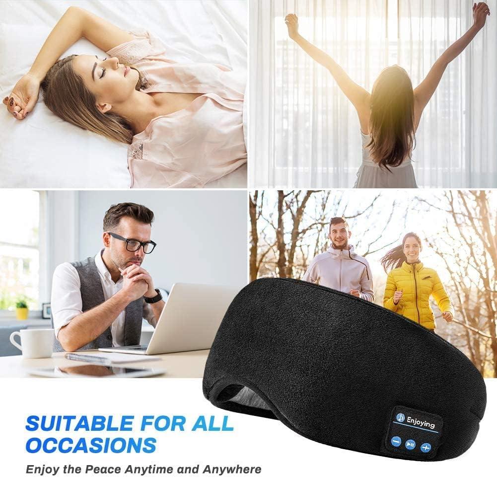 Hidak Hidak Sleep Headphones Wireless Bluetooth Eye Mask - Music Travel Sleep Mask Bluetooth 5.0 Wireless Handsfree Sleeping Eye Mask with Speakers Microphone for Side Sleepers Washable (Black)