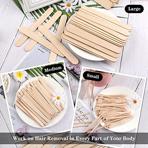 JANYUN 200 PCS Wooden Wax Sticks Waxing Applicator Spatulas Kit for Eyebrow Lip Face and Body Hair Removal(Combination Style)