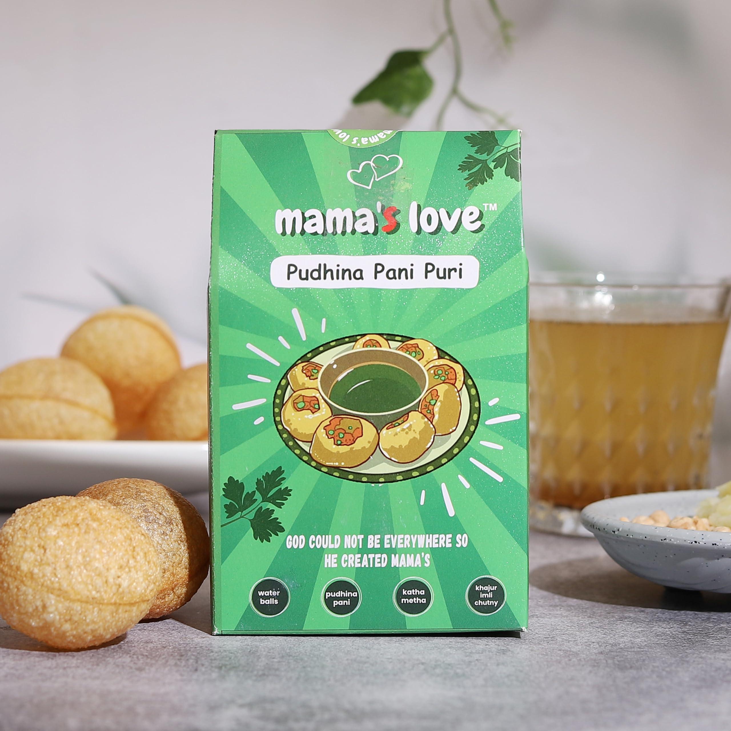 Mama\'s Love Mama\'s Love 280Pcs Ready-to-Cook Pudina Golgappa Pani Puri Packet Readymade - Homemade Pani Puris | Pack of 1 | Each Pack Includes 40 Pcs Pani Puri, 2 Types of Masala, 1 Tamarind Imli Chutny (Pack Of 7)