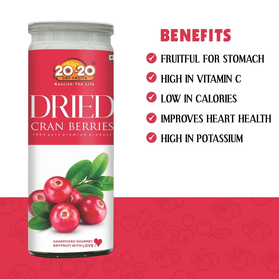 20-20 DRY FRUITS 20-20 Dry Fruits Dried Cranberries - High in antioxidants - Gluten Free & Vegan Dried Berries -200 g