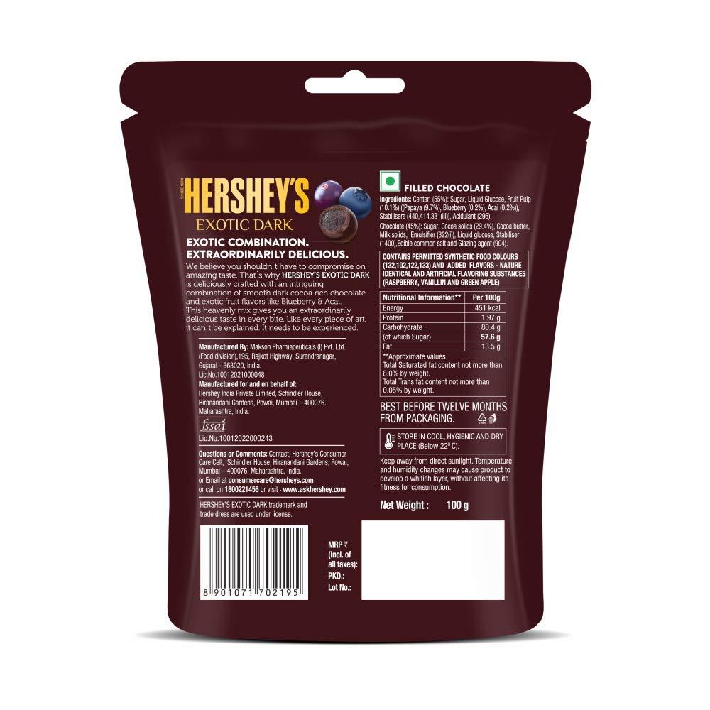 HERSHEY'S HERSHEY\'S Exotic Dark Blueberry & Acai Flavor| Dark Cocoa Rich Chocolates 100 G - Pack of 2 - 200 Gm