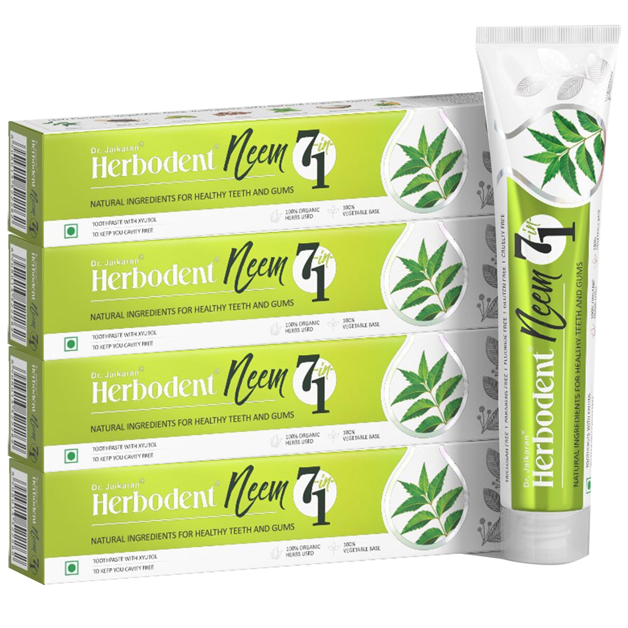Herbodent Herbodent NEEM 7 in 1 Toothpaste - 185g Pack of 4 | Organic Herbs - Neem, Black Seed & Xylitol for Anti Cavity -Cardamom & Mint for Taste & Freshness-Baking Soda for Excellent Cleaning