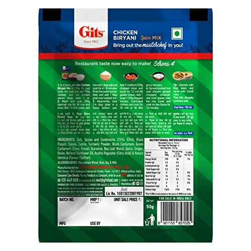 Gits Gits Ready to Cook Spice Mix Chicken Biryani 300g,(Pack of 6 X 50g Each)
