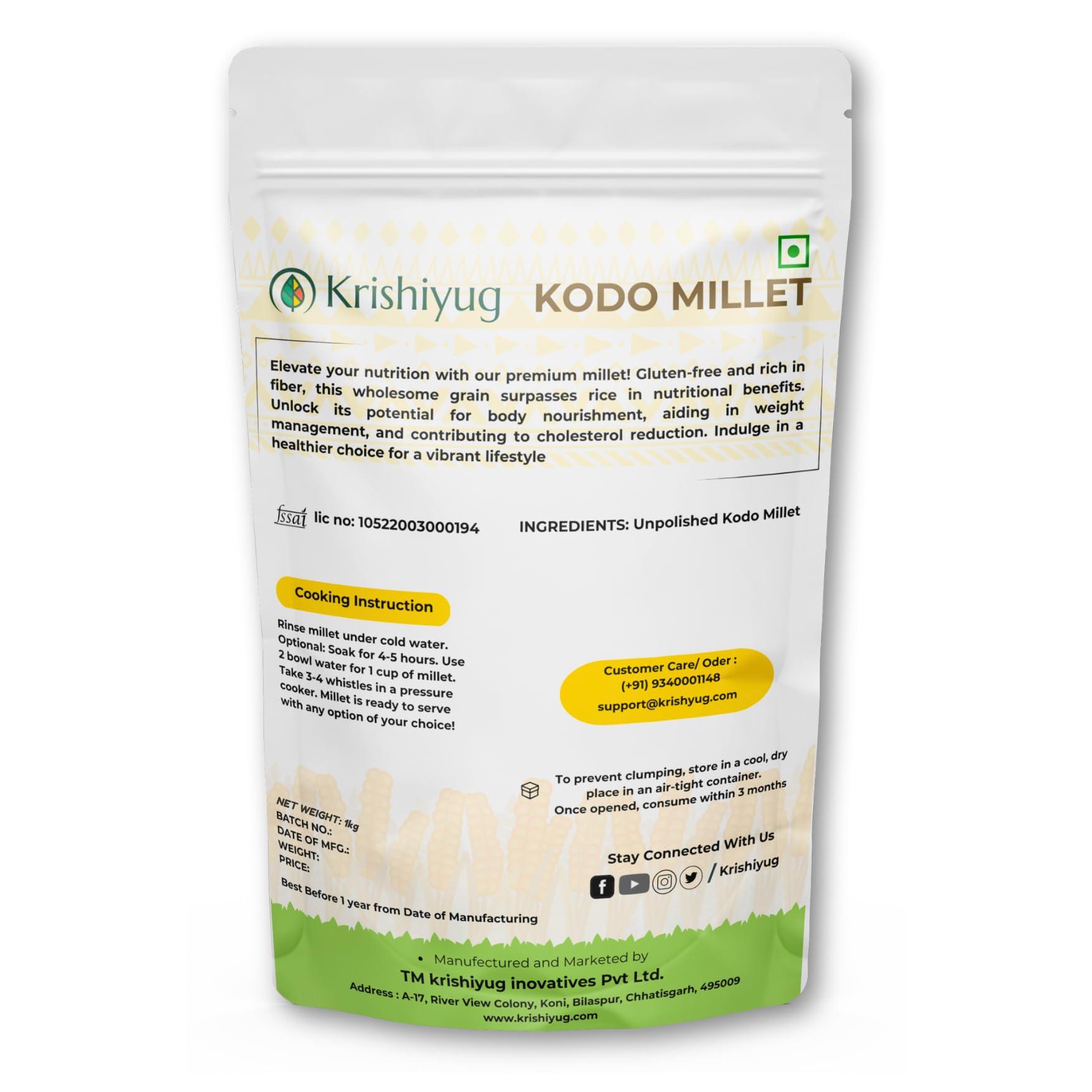 KRISHIYUG KRISHIYUG Nutritious Grain Unpolished Raw Kodo Dhanya Millets | Kodra, Haraka, Varagu, Arikalu | Raw Unpolished Grain Millet (1Kg)