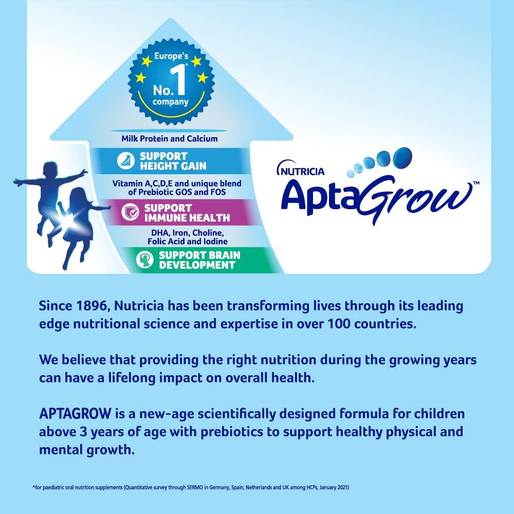 AptaGrow AptaGrow Milk Drink Powder for Kid s Height Gain, Immunity & Brain Development, Nutritious & Tasty Chocolate Flavor, 400g | 37 Nutrients | Prebiotics | Low Fat | Veg | Pack of 2