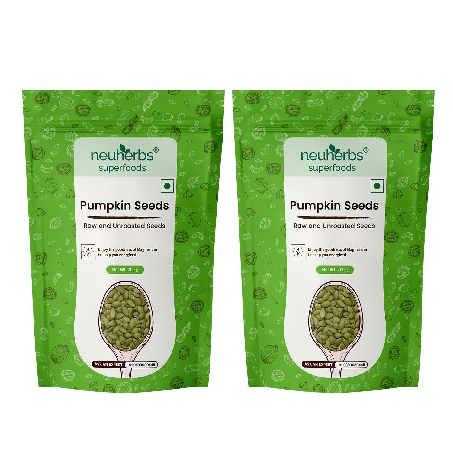 Neuherbs Neuherbs Raw & Unroasted Pumpkin Seeds | Immunity Booster & Fiber Rich Superfood | Rich Source of Omega 3 | Highly Nutritious Snack | Rich in Protein, Zinc & Magnesium 200 G (Pack of 2)