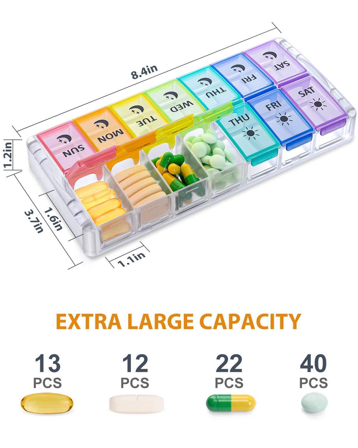 Fullicon Weekly Pill Organizer 2 Times a Day Extra Large 7 Day Easy Fill 2020 Newest Version Fullicon AM PM Pill Box XL Large Daily Pill Cases Medicine Box - Rainbow (Patent Registered)
