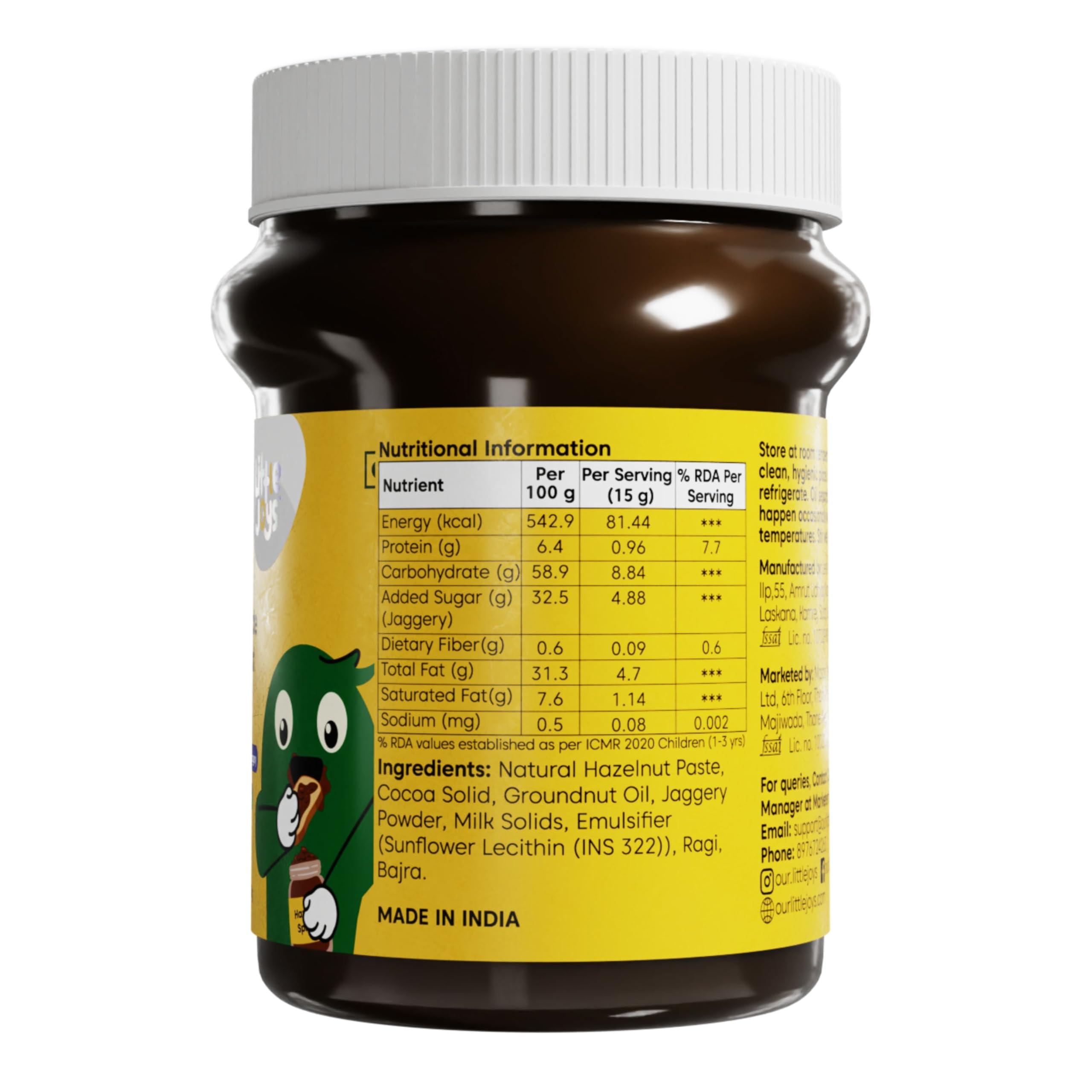 Little Joys Little Joys Chocolate Spread for Kids | Sweetened with Jaggery | With Rich Hazelnut, Cocoa, Ragi & Bajra | No Refined Sugar, No Palm Oil, No Preservatives | 300g