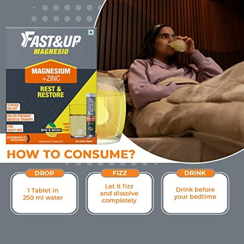 FAST&UP Fast&Up Magnesio - Restful Sleep Supplement - Magnesium & Zinc for Stress Management & Promoting Deep Sleep (60 Effervescent Tablets, Lime & Lemon Flavor)