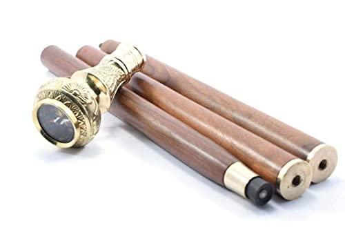 NavaFresh Basics Nautical Warehouse Brass Golden Designer Head Style Handle with Brown Twist Walking Stick Cane