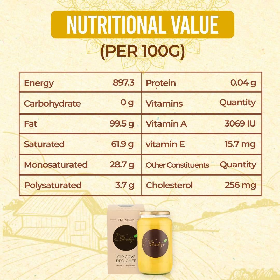 SHAHJI Shahji Pure A2 Gir Cow Desi Ghee 1L Glass Jar | Crafted with Vedic Bilona Method from 100% Desi Gir Cow Milk | Grassfed, Premium, and Traditional Ghee to Boost Immunity and Digestion | Lab Tested for Quality | Maa Ke Hath Ka Ghee | Serving Since 1957