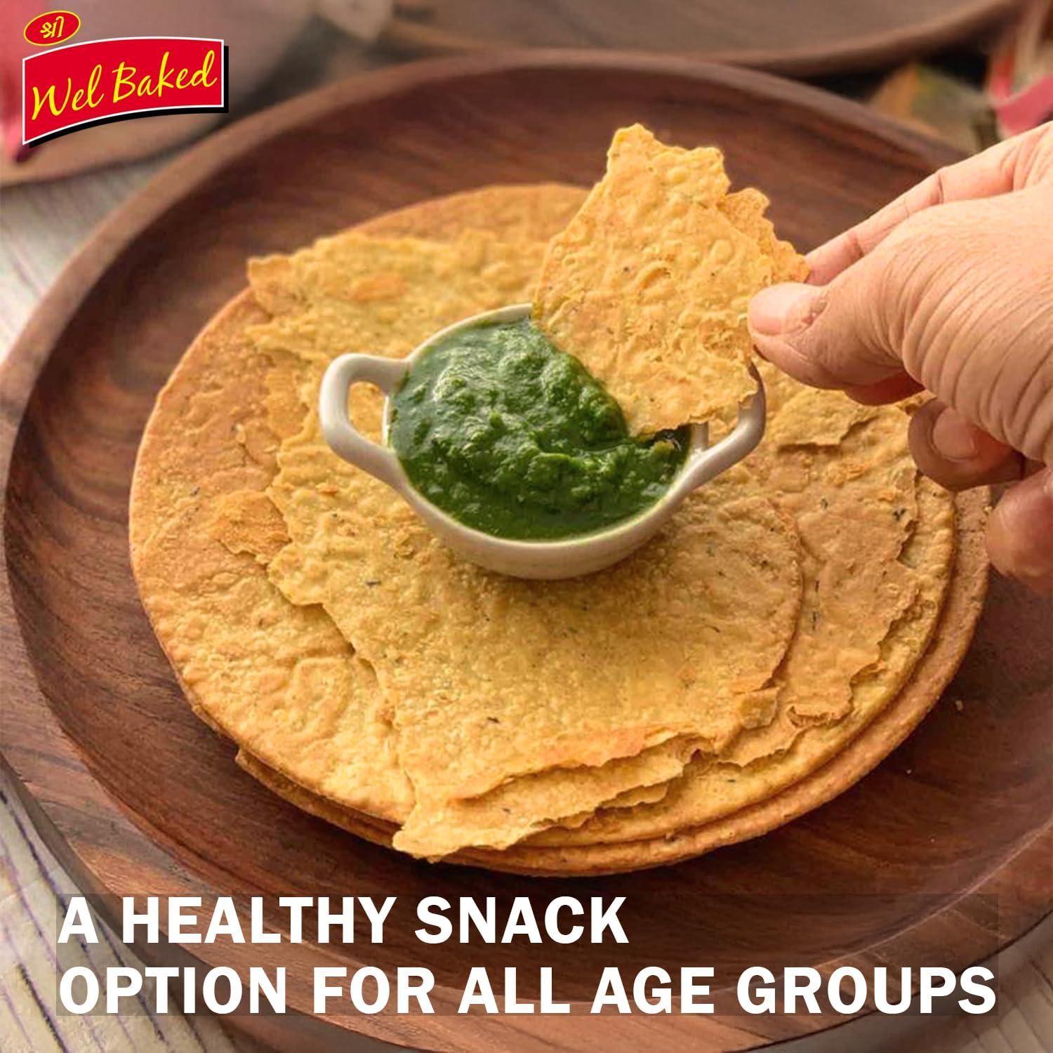 WEL BAKED Wel Baked Whole Wheat Khakhra - Mast Masala | Cholesterol Free Dry Chapati | Ready To Eat - Roasted - Gujarati Snacks | Vacuum Packed (Pack of 7)