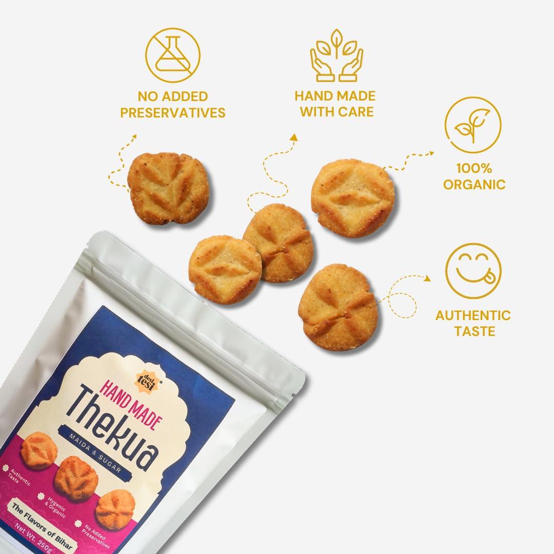 desi tesi Desi Tesi Thekua: Handcrafted Flavors of Bihar | Maida & Sooji Bliss | Preservative-Free Delight | 250g Pack 1