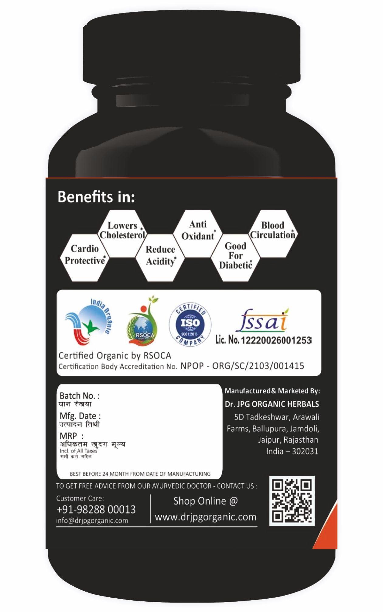 NAPP MART Dr. JPG Organic Arjuna Bark 60 veg Capsule for Heart wellness/India Orgnaic Certified.