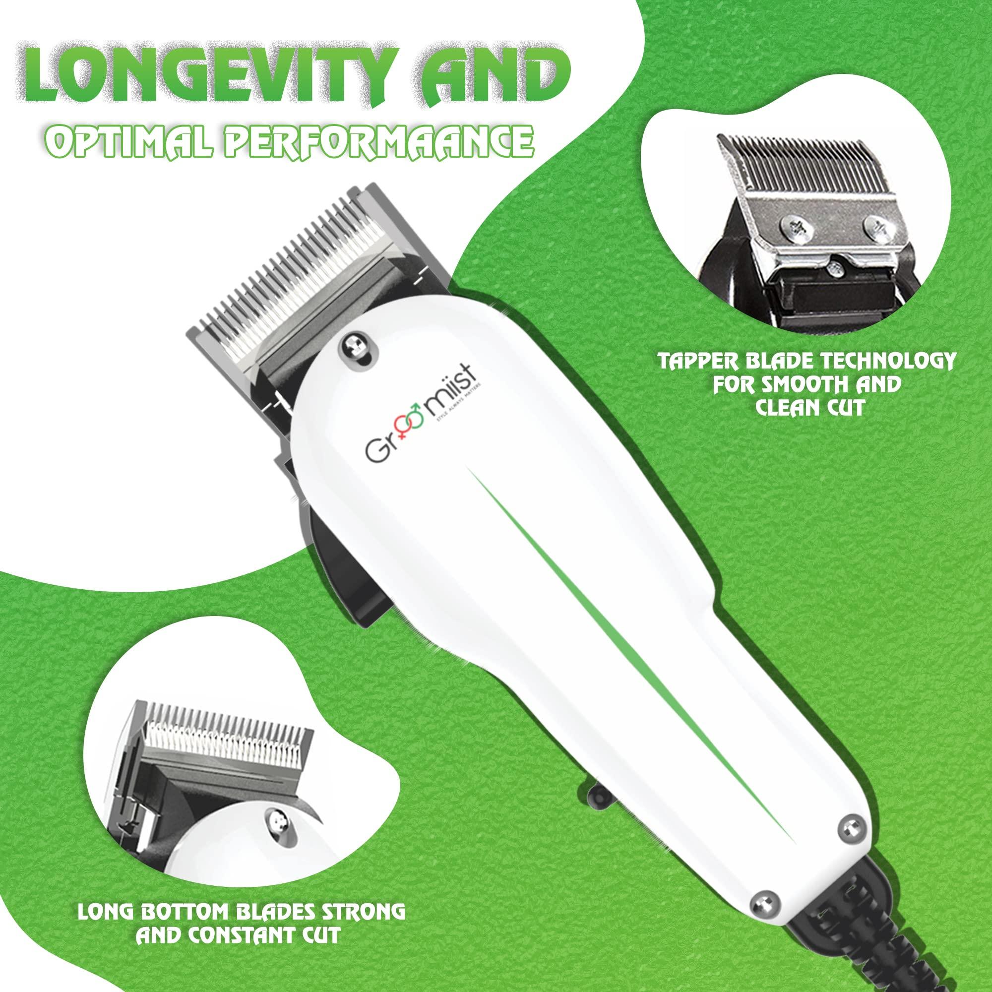 Groomiist Groomiist Professional Barber & Home Use Taper Hair Clipper Shaving Trimmer for Man | Beard Trimming Machines & Smooth Clean Cutting Shaver for Men | 3M Corded Power, 6 Premium Attachment Combs