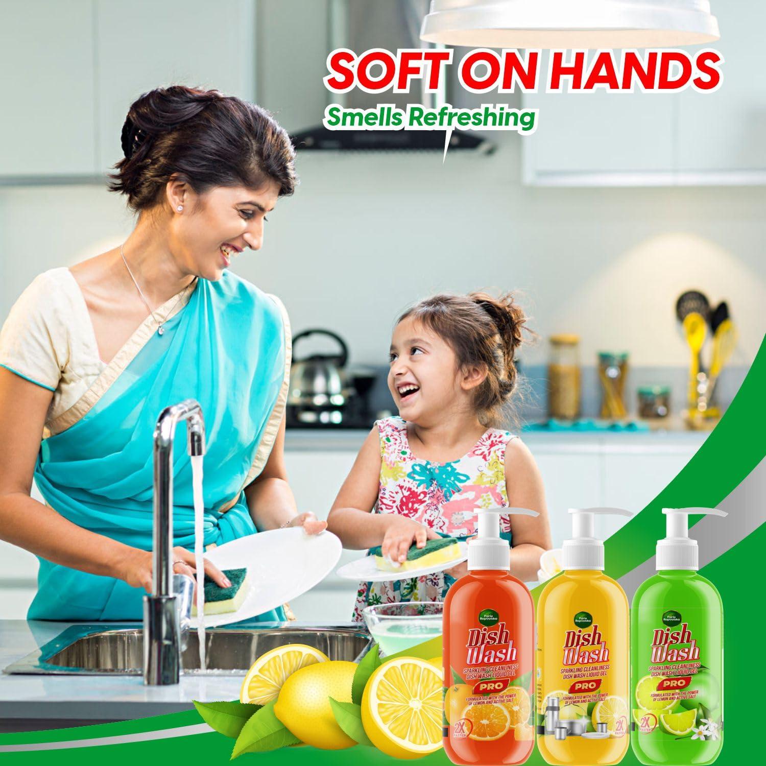 Parle Ropvatika Parle Ropvatika SparkleClean Dishwash Liquid Gel 1 Liter - Pack 3 Refill (1 Liter Pack 3, Orange (1) Lemon Yellow (1) Lemon Green (1))