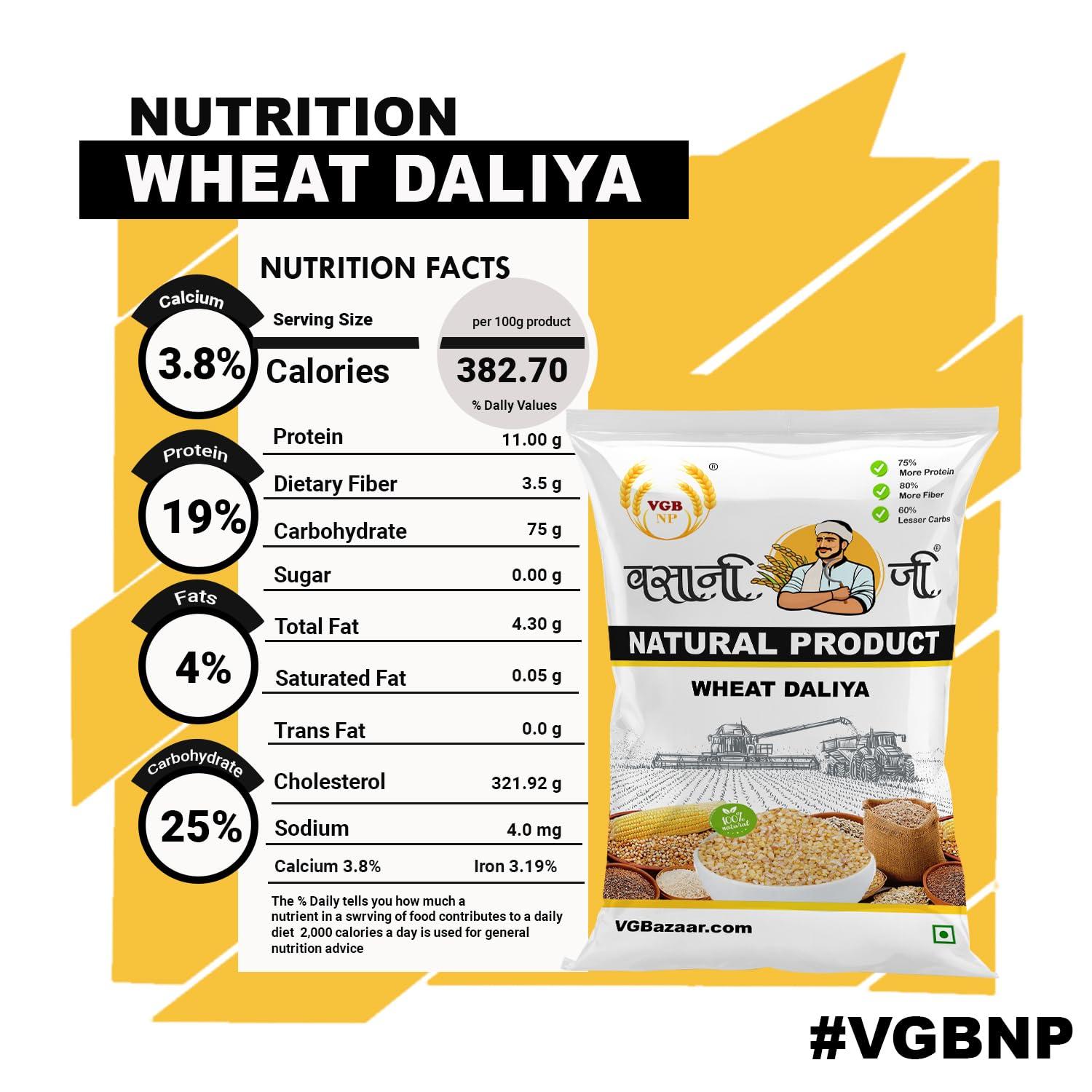 VGBNP VGBNP Vasani-G Natural & Unpolished High Fiber Wheat Dalia (Broken Wheat Daliya) Easy To Cook Wheat Porridge (Gehu Ka Dalia | Crushed Dalia) - 4Kg