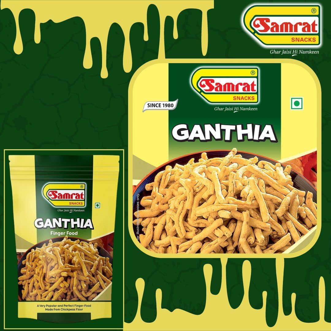 SAMRAT SAMRAT| GANTHIA Finger Food Crispy & Salted Taste Namkeen|Ghar Jaisi Hi Namkeen|Healthy Snacks|Every Day Fresh Indian Snacks |Traditional Indian Snacks| (400G)