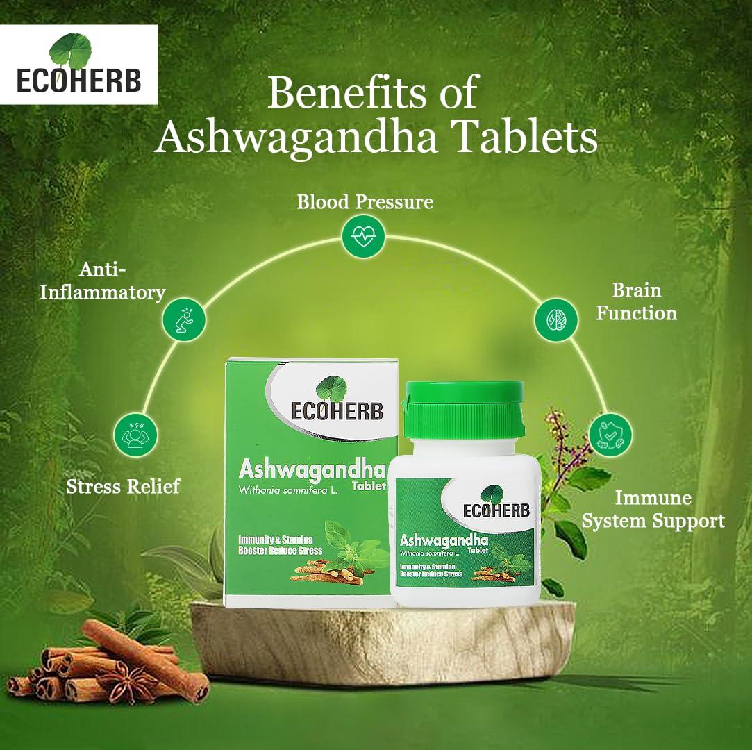 ECOHERB ECOHERB Ashwagandha Tablets I Immunity booster I Antioxidant I Rejuvenate mind & body | 60Tablets
