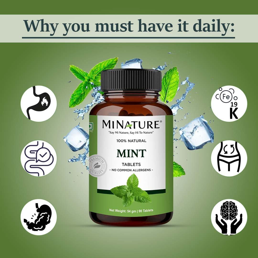minature MINT Tablet by mi nature| | (Mentha) | Pure & Natural | Free from chemical & Preservative| Plant Based Gluten Free |90 Tablet, 45 Days Supply 1000mg