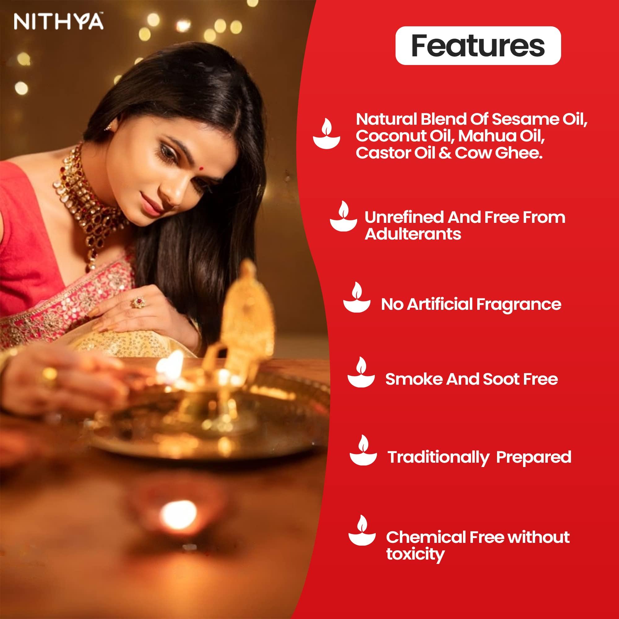 NITHYA ORGANICS NITHYA ORGANICS Panchaguna Deepak Oil for Pooja Pure Organic Puja Oil with Jasmine Fragrance Deepam/Diya/Lamp Oil (1000 ml Pack of 1)