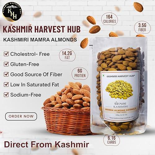 KASHMIR HARVEST HUB Kashmir Harvest Hub Pure Kashmiri Mamra Almonds - 400g | 100% Natural | Authentic | Organic | A++ Grade | Rich Oil Content (Pack of 1)