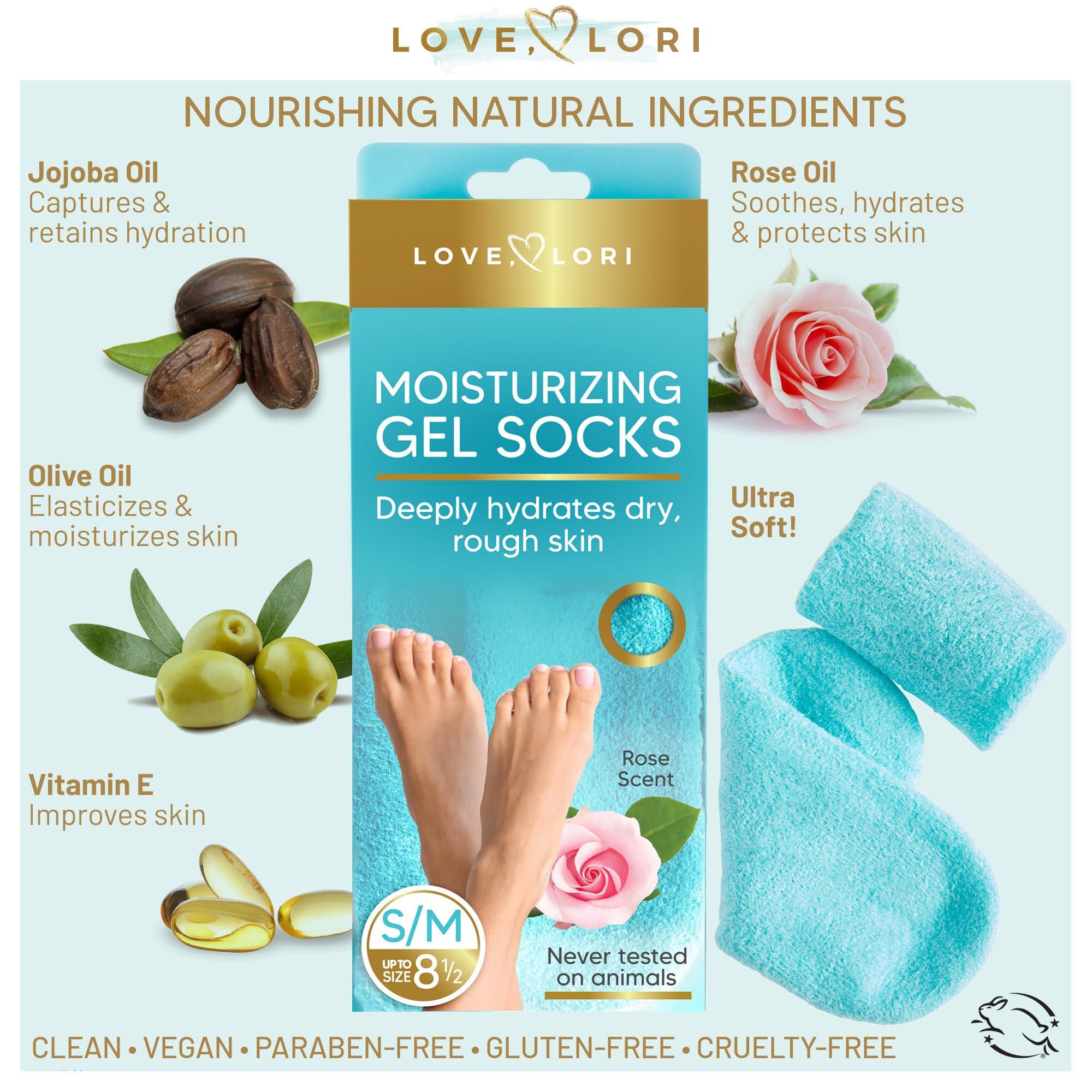 LOVE, LORI Moisturizing Socks & Gel Socks for Dry Cracked Feet Women by Love Lori - Foot Moisturizer Socks & Reusable Lotion Socks for Cracked Heel Repair - Stocking Stuffers for Women, Fits up to Women Size 8.5