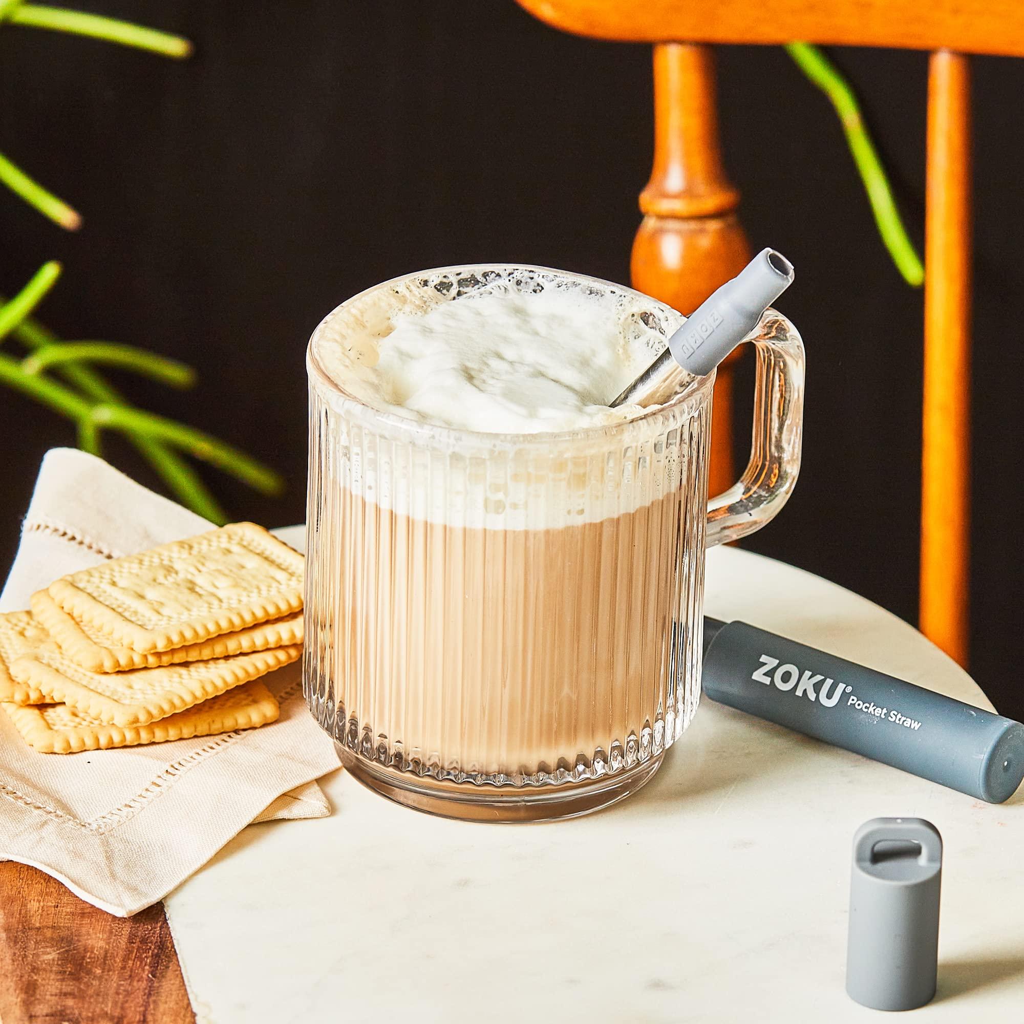 Zoku ZOKU Reusable Metal Straw with Case for Travel, Grey - Collapsible Stainless Steel Drinking Straw with Silicone Tip and Cleaner Brush, Ideal for Key Chains, Pockets, Purses