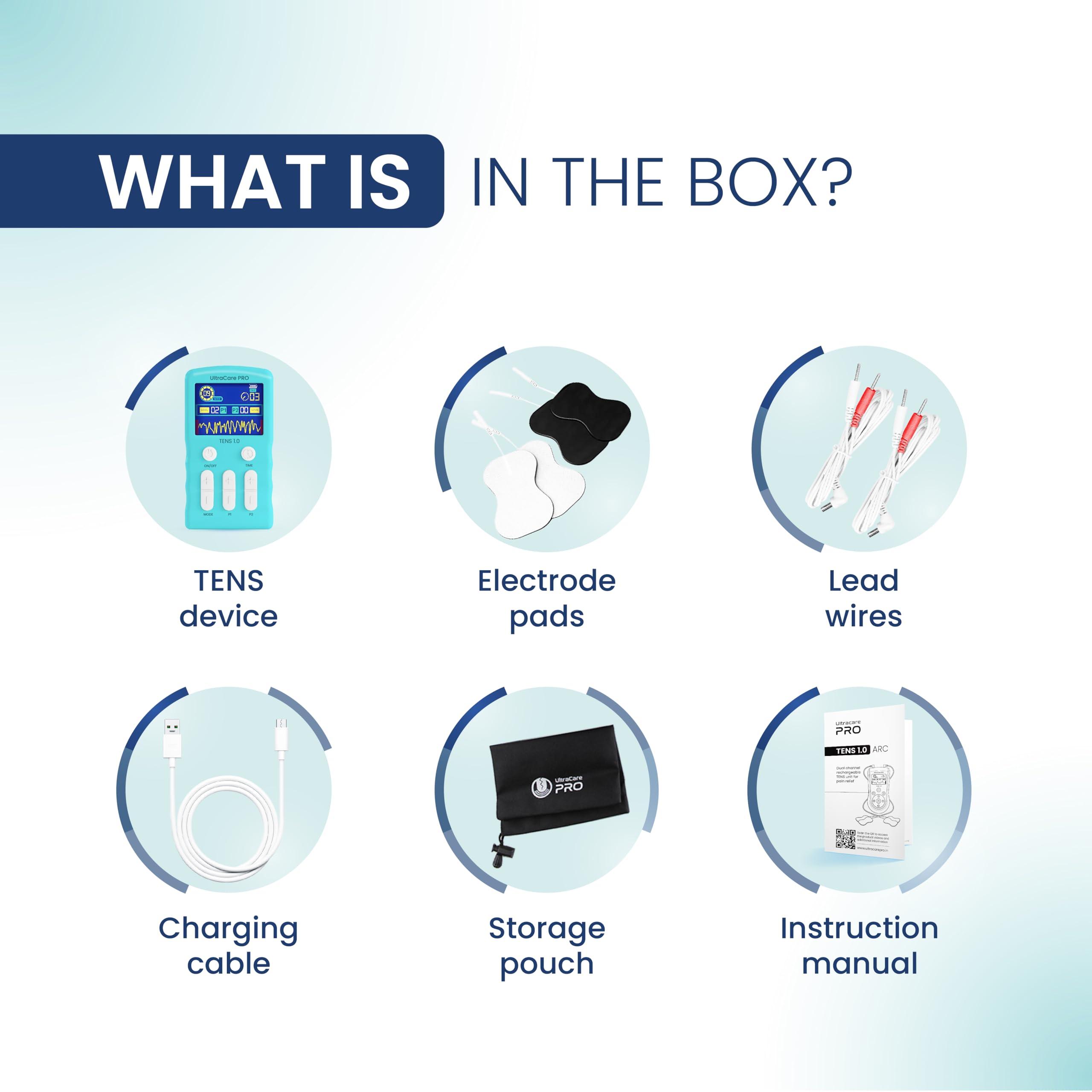 UltraCare PRO UltraCare PRO TENS 1.0 (QUAD) - TENS Machine for Physiotherapy - Joint & Muscle Pain Relief - 25 Modes 50 Intensity Levels - Rechargeable - Dual Channel - Travel Friendly - Portable & Lightweight