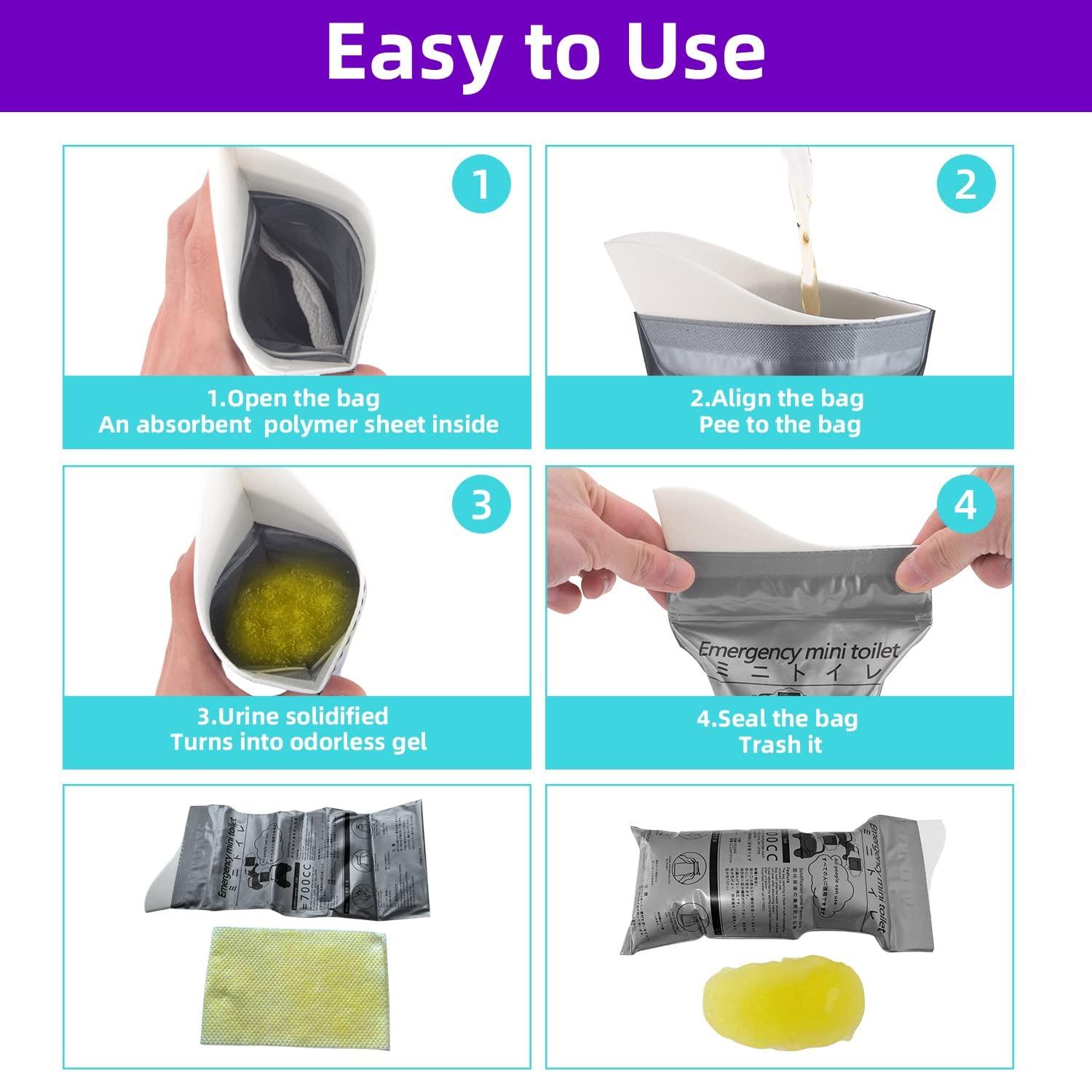 FEDORA FEDORA Disposable Urine Bags,Camping Pee Bags, Disposable Urinals Vomit Bags for Travel Urinal Toilet Traffic Jam Emergency Portable Toilet Bee Bag for Men Women Kids Patient (Grey) (8)