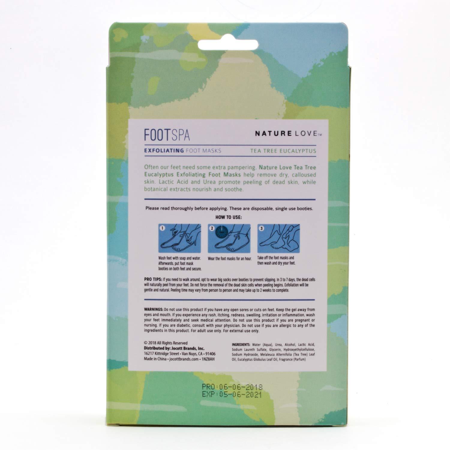 NATURE LOVE HARMONIOUS WELL-BEING Nature Love Exfoliating Foot Mask | Tea Tree Eucalyptus | Lactic Acid and Urea | Gently Exfoliates and Removes Dead Skin | Paraben Free (3 Pairs)