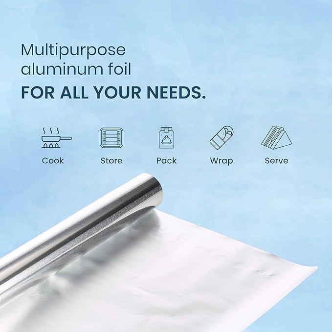 Wrap On Wrap On Aluminium Foil Paper 1 kg 18 Micron Roll for Food Packing with Cutter, Heavy Duty Foil Paper for Food Wrap Roll 1kg, Silver Aluminum Foil Wrap Paper Roll for Roti Kitchen (Pack of 1).