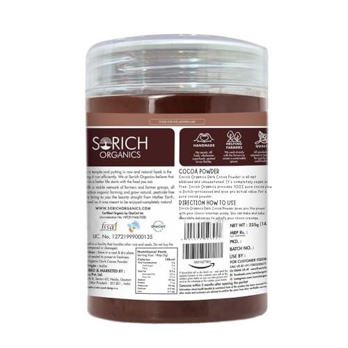 Sorich Organics Sorich Organics Dark Cocoa Drink Powder 225gm | Dark Cocoa Powder for Cake, Chocolates, Cookies, Brownies, Hot/Cold Milk Shakes, Desserts, Bars, Smoothies | Vegan | Gluten Free (Unsweetened)