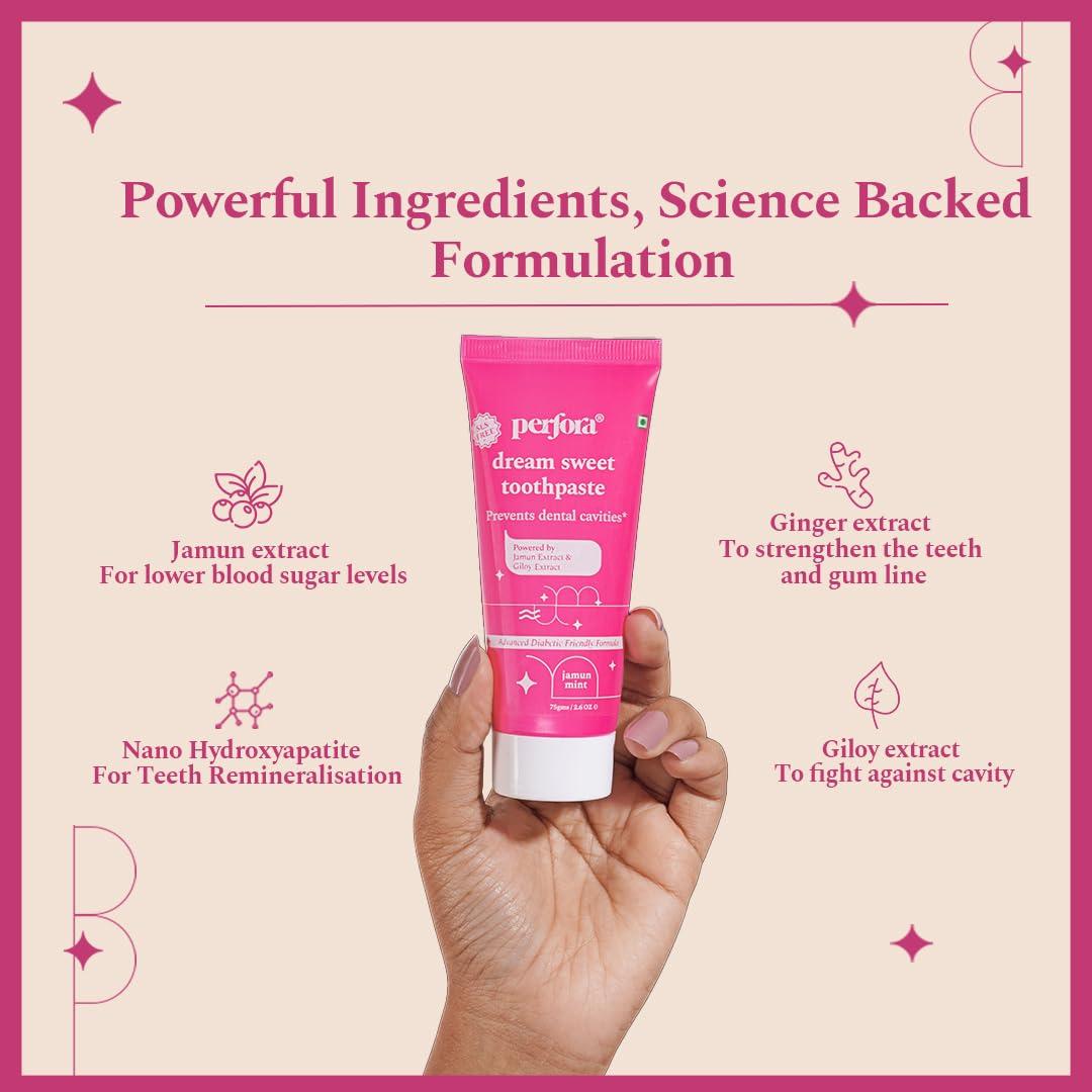 Perfora Perfora Oral Health Diabetics Special Toothpaste for Adults - 75 gms (Pack of 3) | Sugar Free | Cavity Protection Diabetic Friendly Tooth Gel | Made Safe Certified | Vegan-Friendly |Jamun Mint