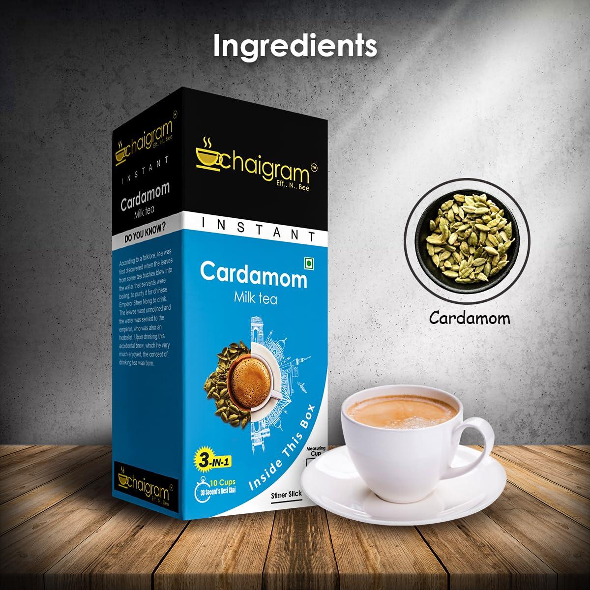 CHAIGRAM CHAIGRAM Cardamom Tea & Lemongrass Tea Instant Tea Premix (10 Sachets each pack, 10 x 14g =140g) Pack of 2