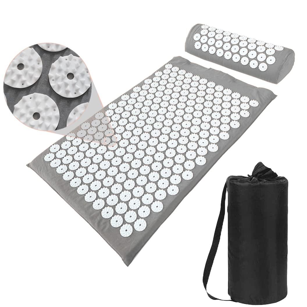 XiaoMaGe XiaoMaGe Yoga Acupressure Mat And Pillow Set With Bag-Extra Long 29.1 X 16.9 Inch Massage Acupuncture Mat-Naturally Relax Back,Neck And Feet Muscles-Stress And Pain Relief(Gray)
