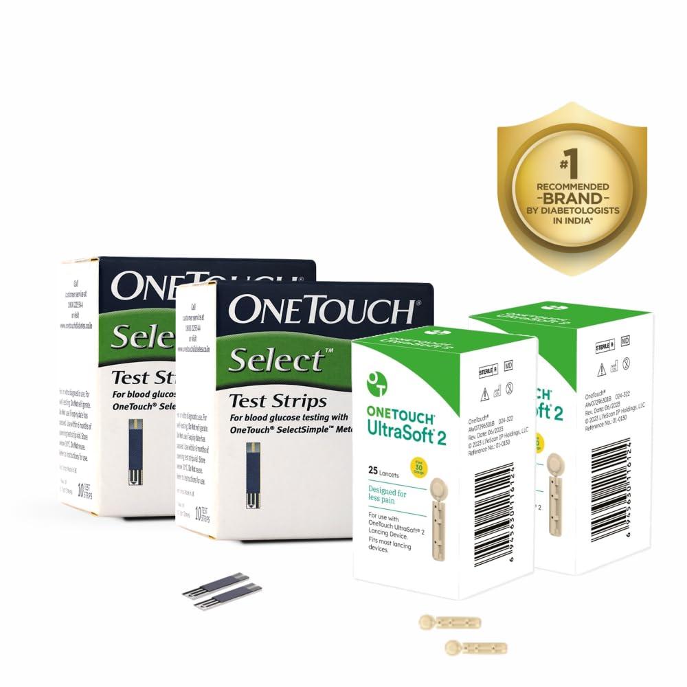 OneTouch Onetouch Select Test Strips | Pack Of 100 Strips With 50 Ultrasoft 2 Lancets | Blood Sugar Test Machine Testing Strips | Global Iconic Brand | For Use With Onetouch Select Simple Glucometer