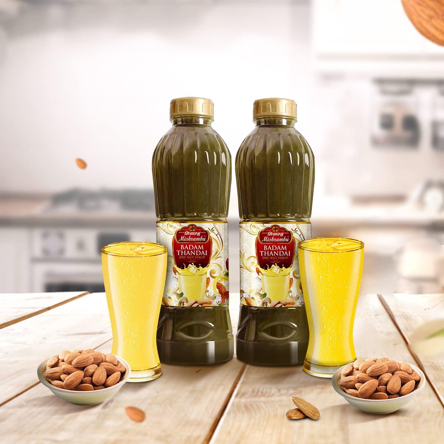 Mishrambu Mishrambu - Badam Thandai | Drynut Syrup | Thandai Syrup | Dry Fruit Thandai | Summer Drink Mix | Pack Of 2 (750 Ml Each) (Badam Thandai), Liquid