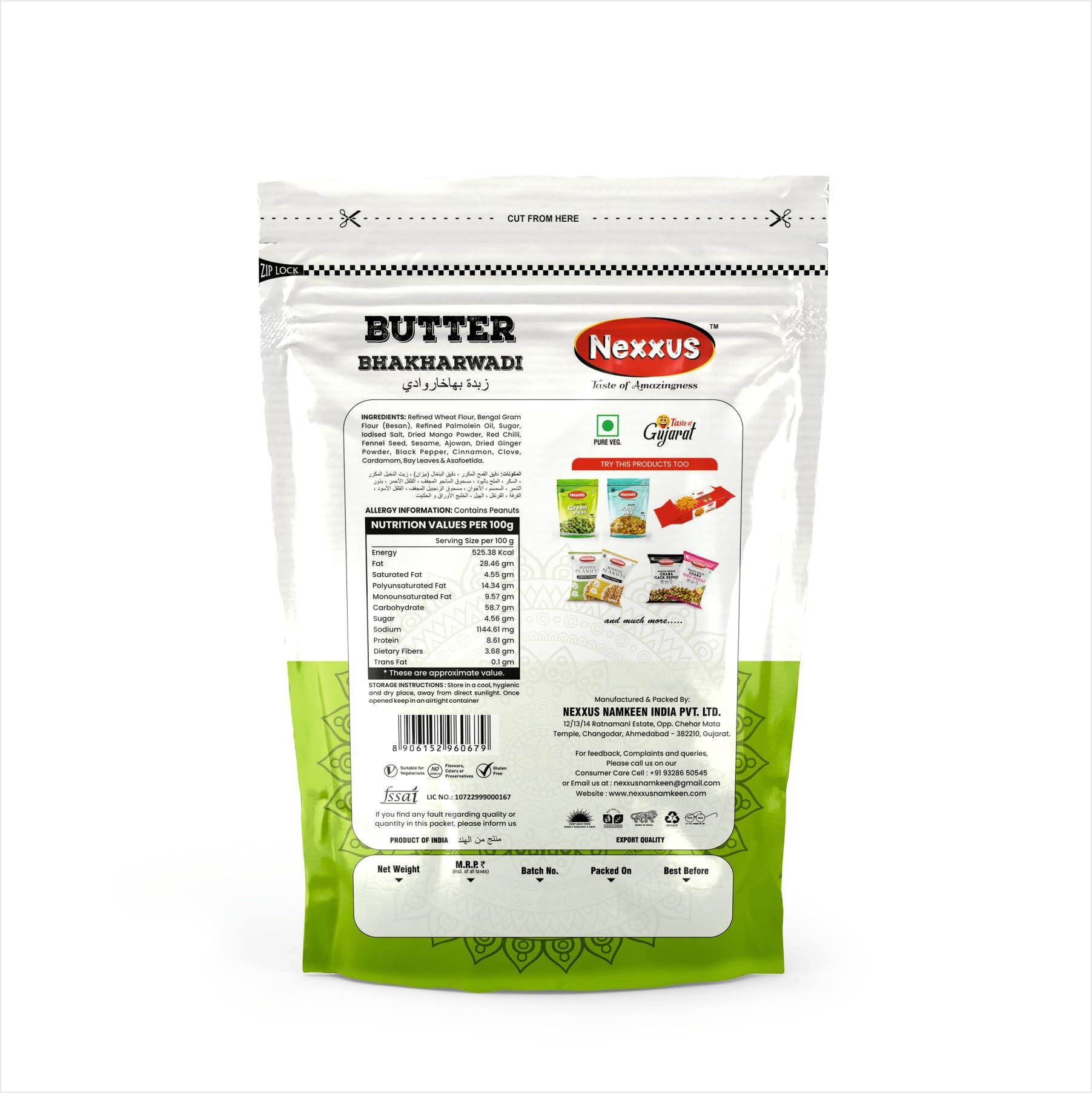 Nexxus Namkeen India Pvt Ltd - Ahmedabad Nexxus Namkeen [Combo of 2] Premium Roasted Bhakharwadi Sandwich X Butter | pack of 2 | 500 Gram per Combo | Bite-sized Delight for Snacking Bliss | Irresistibly Crunchy Snack